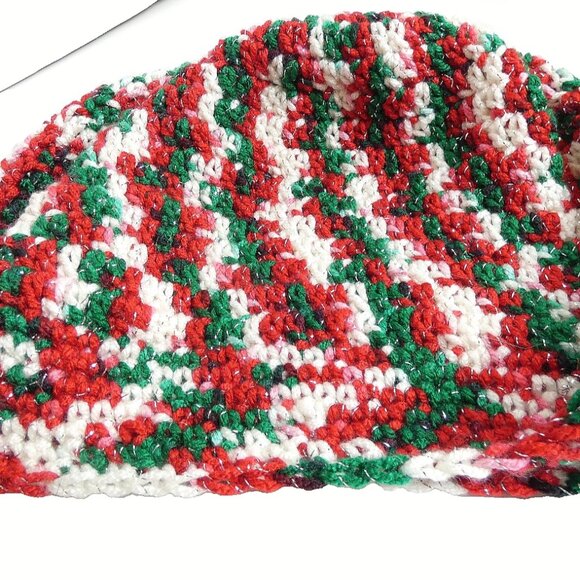 Christmas Baggy Beanie OS Red Green Slouch Hat Handmade Crochet Hand Knit NWT - Picture 7 of 9